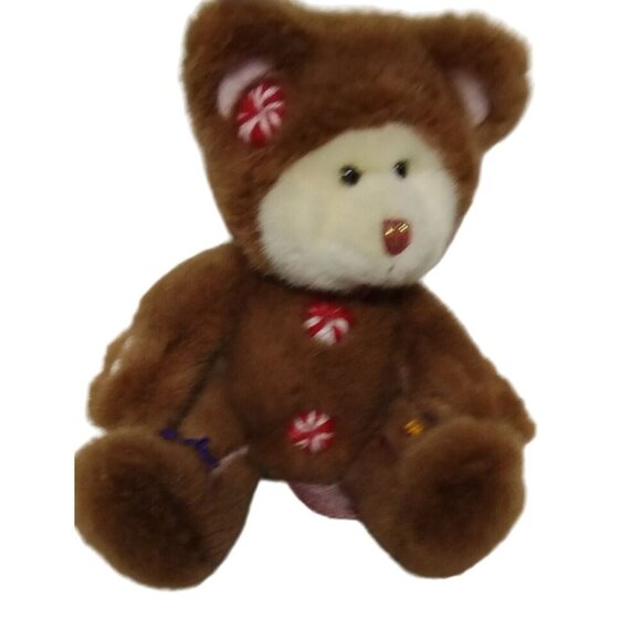 Russ Berrie Cookie Brown Plush Teddy Bear With Peppermint Buttons‎ & Embroidered - Picture 2 of 7